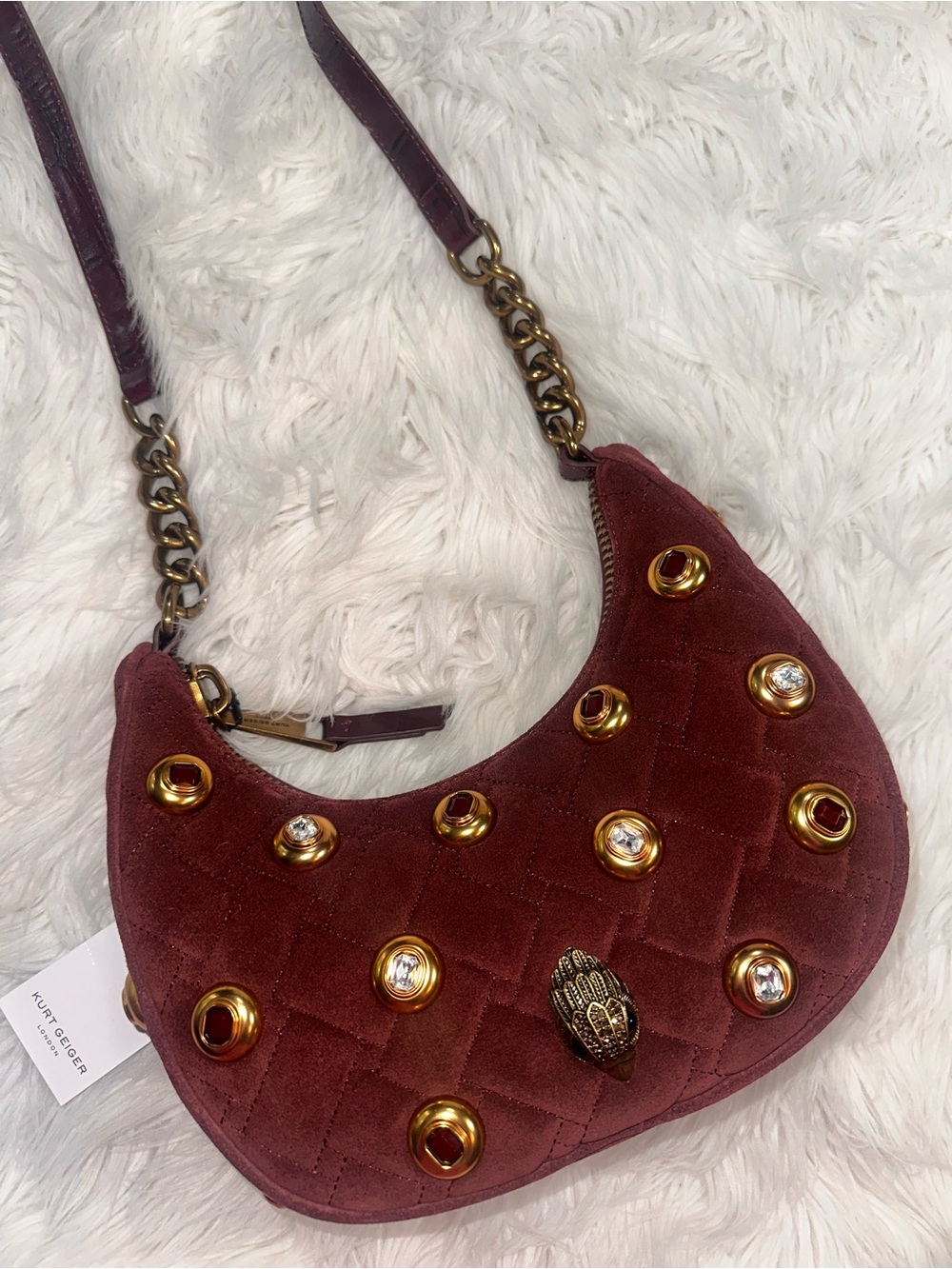 Kurt Geiger • Genuine Leather Kensington Hobo Bag Wine Combo with Gems